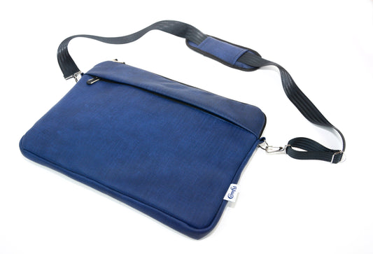 Comfy Leather Laptop Sleeve - Navy