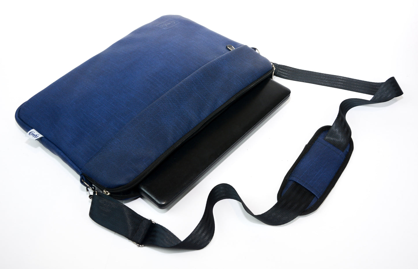 Comfy Leather Laptop Sleeve - Navy