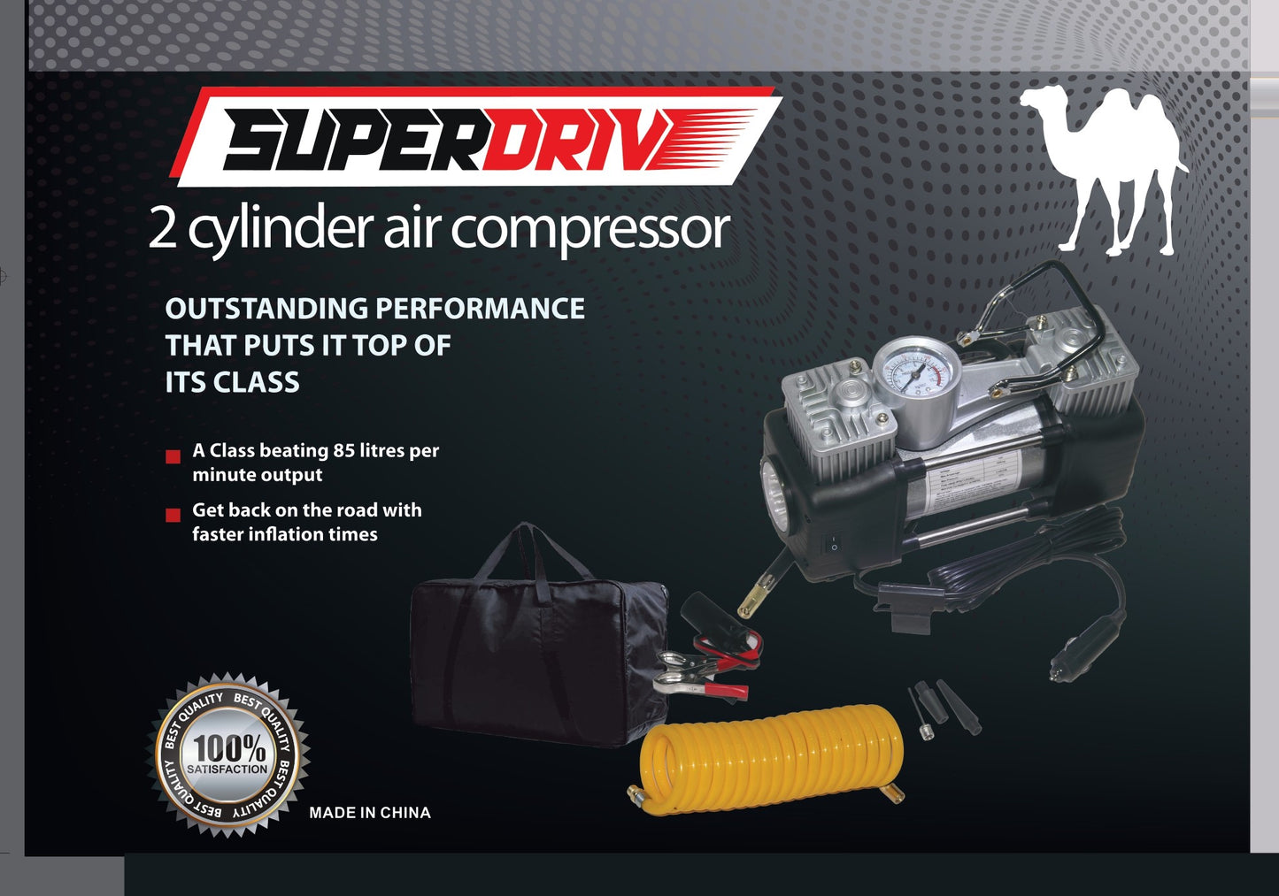 Superdrive 2 Cylinder Air Compressor,12V, for car tires (Camel)